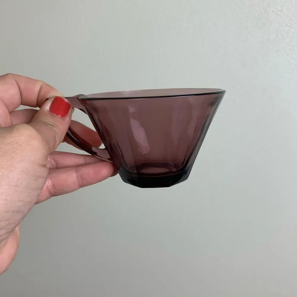 Set of 2 Vintage MCM‎ 1960s Hazel Atlas Moroccan Amethyst Purple Octagon Cups